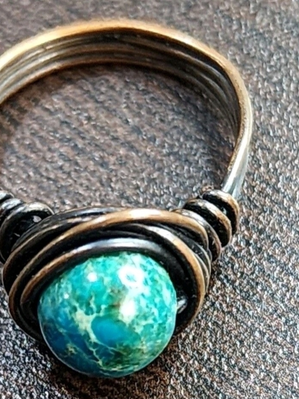 Turquoise Blue Stone Wire-Wrap Ring - Women Jewelry - Picture 4 of 5